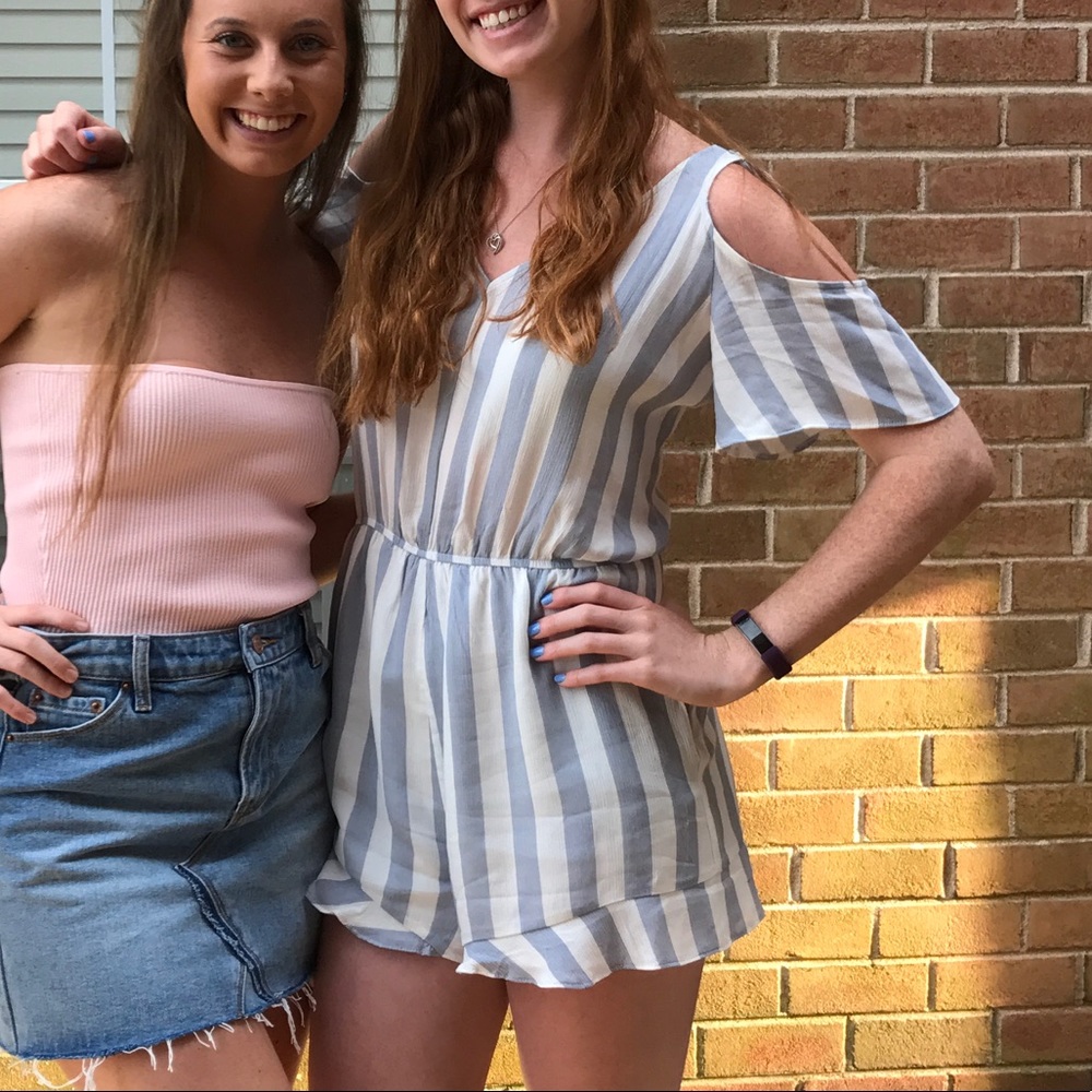 American Eagle blue/white striped romper